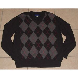 Mens Sz XL Casual or Dress Black Argyle Stretchy Lightweight Pullover Sweater